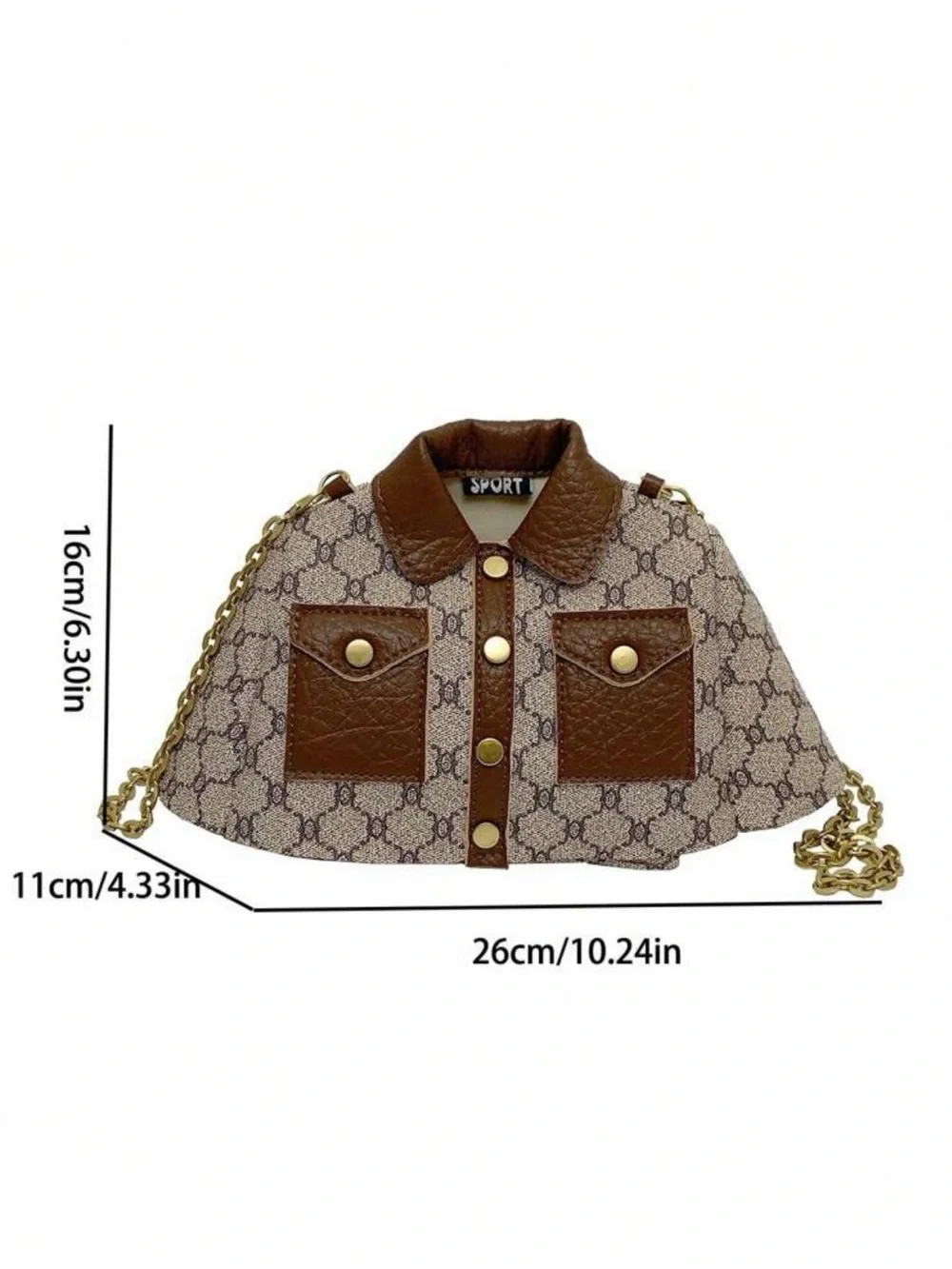 Brown Patterned Jacket-Style Crossbody Bag